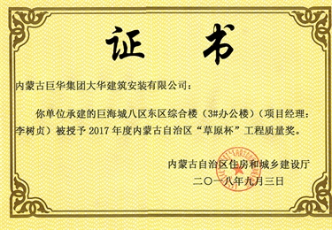 巨海城八區南區綜合樓3#辦公樓草原杯質量獎